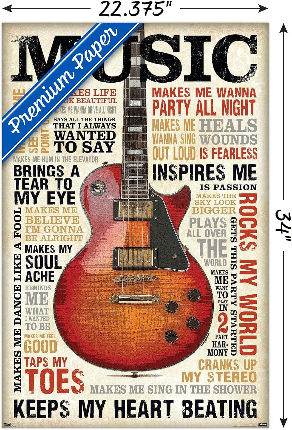Music Inspires Me Wall Poster, 22.375" X 34", Premium Unframed Version