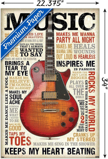 Music Inspires Me Wall Poster, 22.375" X 34", Premium Unframed Version