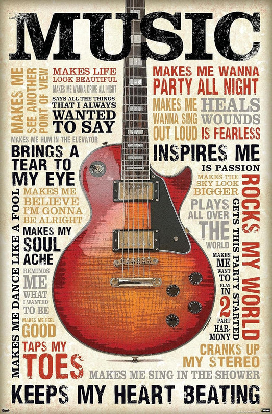 Music Inspires Me Wall Poster, 22.375" X 34", Premium Unframed Version